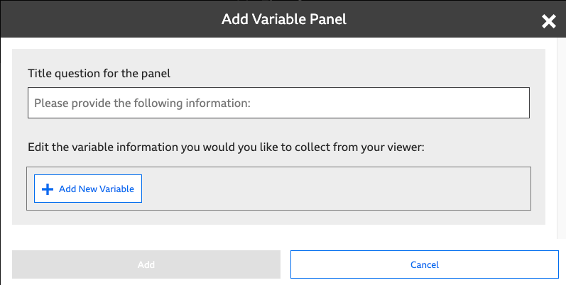 Add Variable Panel Popup