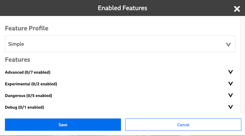 Enabled Features set to Simple Feature Profile