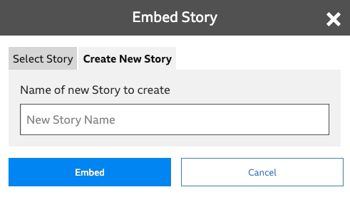 The Add Story popup. Select an existing Story, or create a new Story.